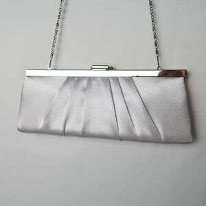 Vintage Y2K Gunne Sax silver satin clutch purse with chain strap